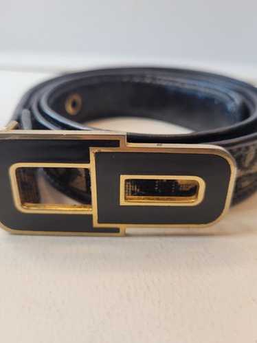 Christian Dior パターン入りレザーベルト Dior Embroidery 50 MA 0250 belt Black Navy GoldHardware