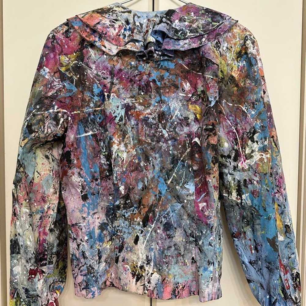 Vintage art painted frilled collar blouse, vintag… - image 5