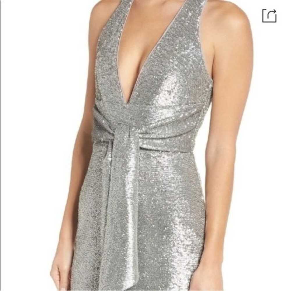 Harlyn silver sequin plunge neck matte waist tie … - image 1