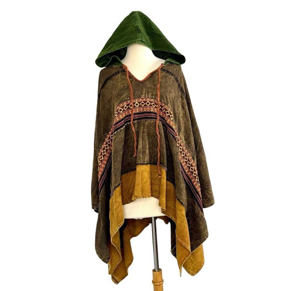 Vintage KATHMANDU IMPORTS Hooded Poncho Boho Hipp… - image 3