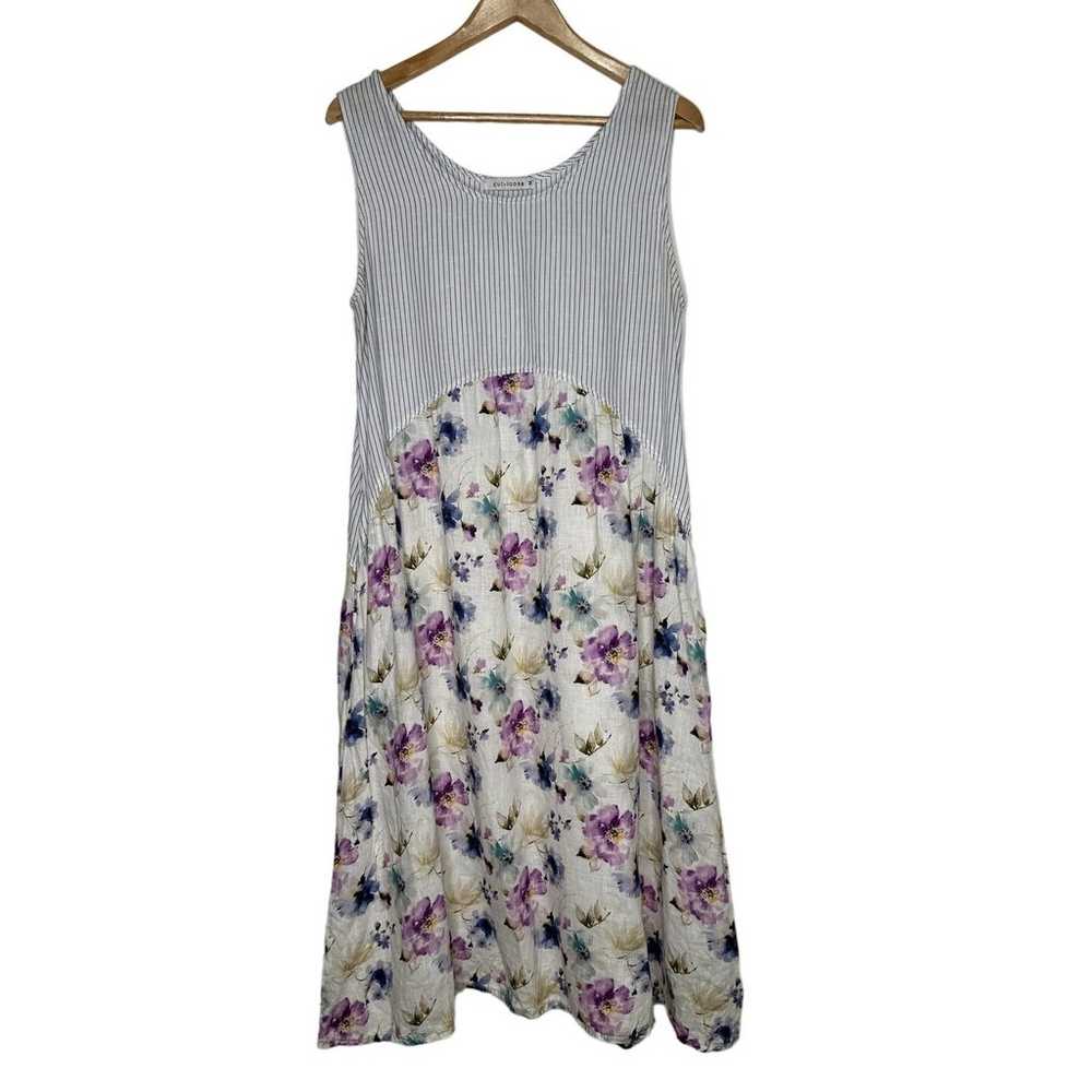 Cut . Loose Midi Linen Sleeveless Dress Floral/St… - image 1