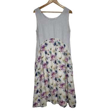 Cut . Loose Midi Linen Sleeveless Dress Floral/St… - image 1