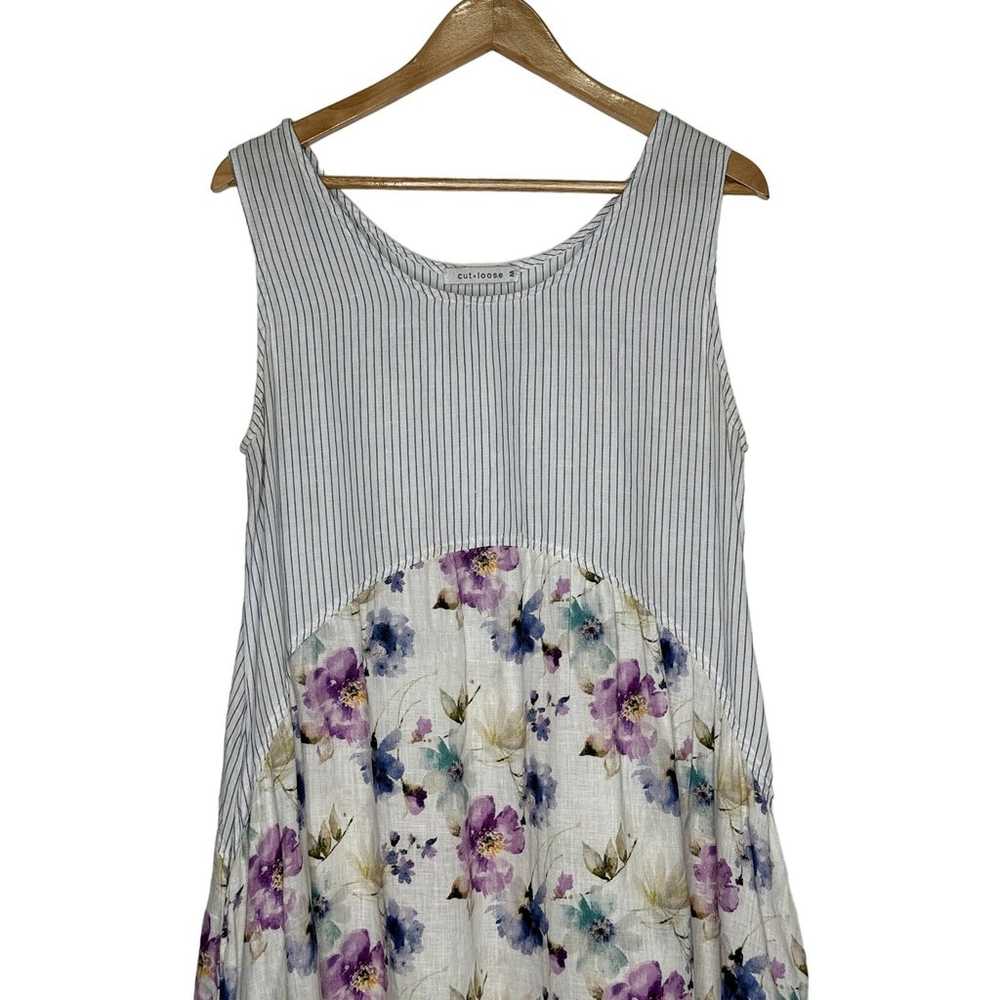 Cut . Loose Midi Linen Sleeveless Dress Floral/St… - image 3