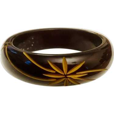 Resin-washed Carved Bakelite Bangle Bracelet