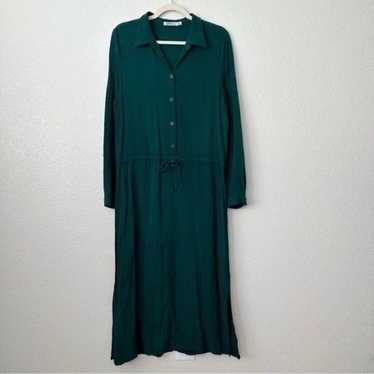 JustFab Green Half Button Long Sleeves Midi Dress