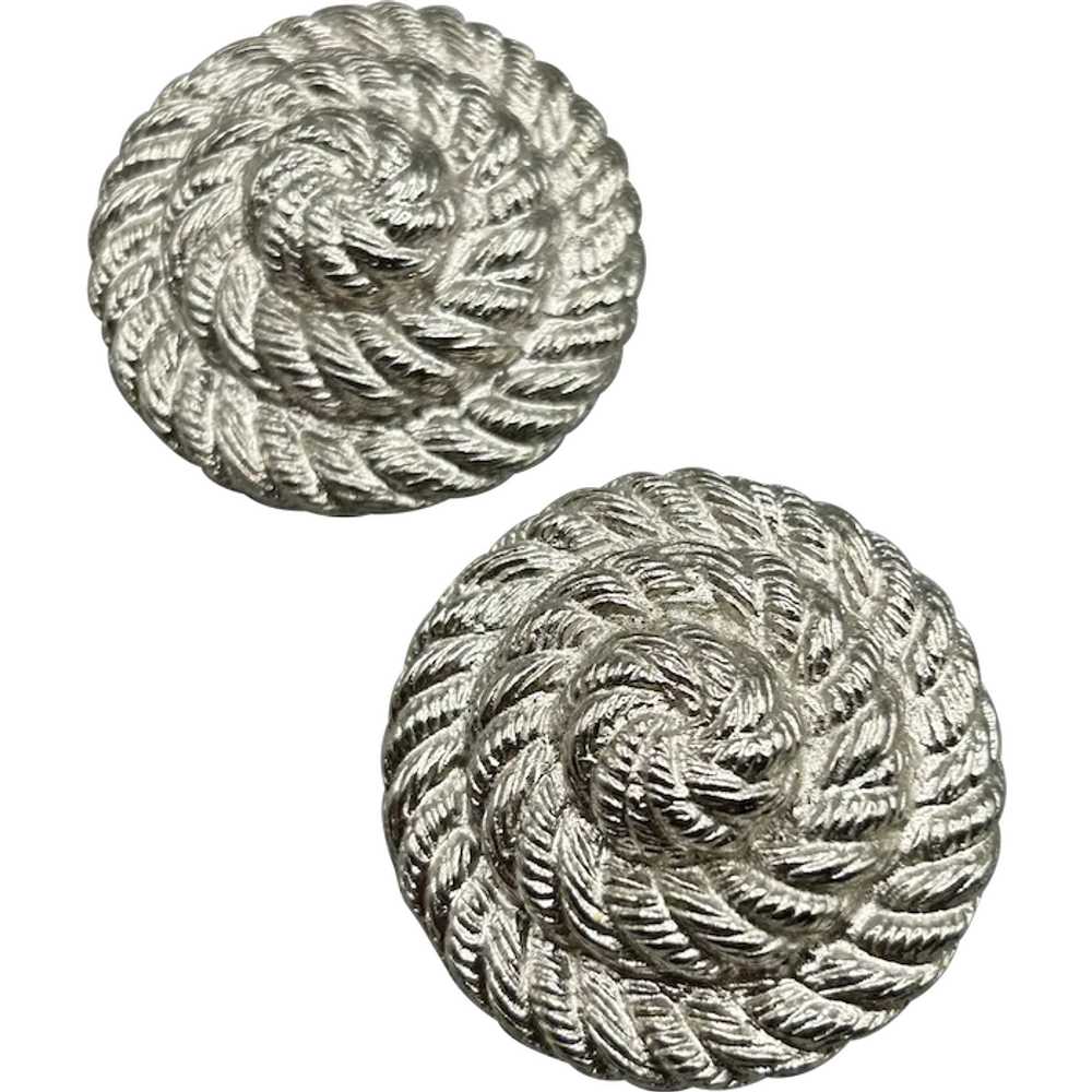 Vintage Silver Tone Rope Swirl Twisted Clip On Ea… - image 1