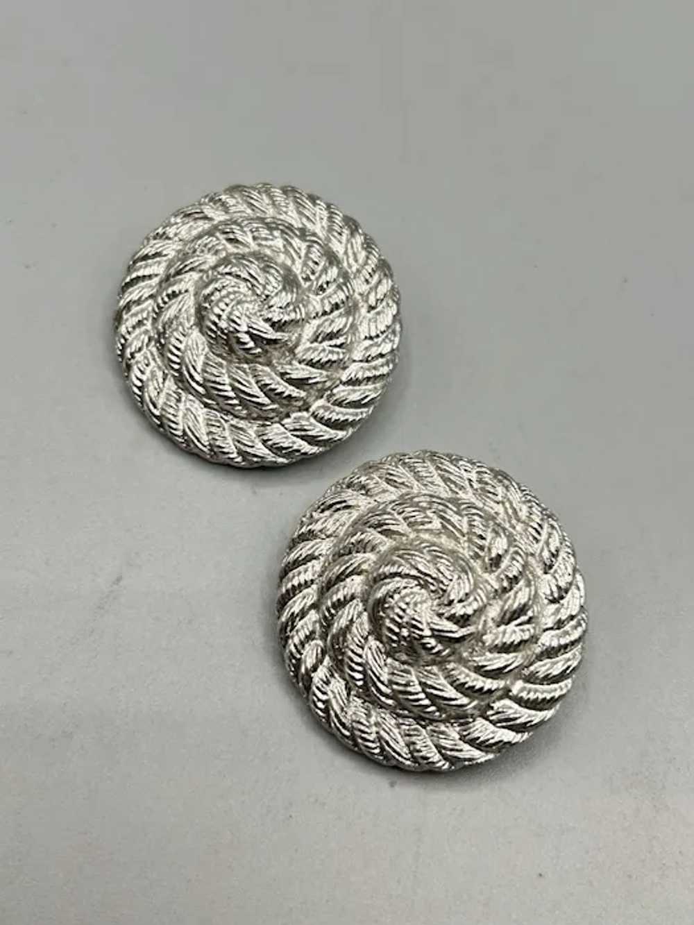 Vintage Silver Tone Rope Swirl Twisted Clip On Ea… - image 2