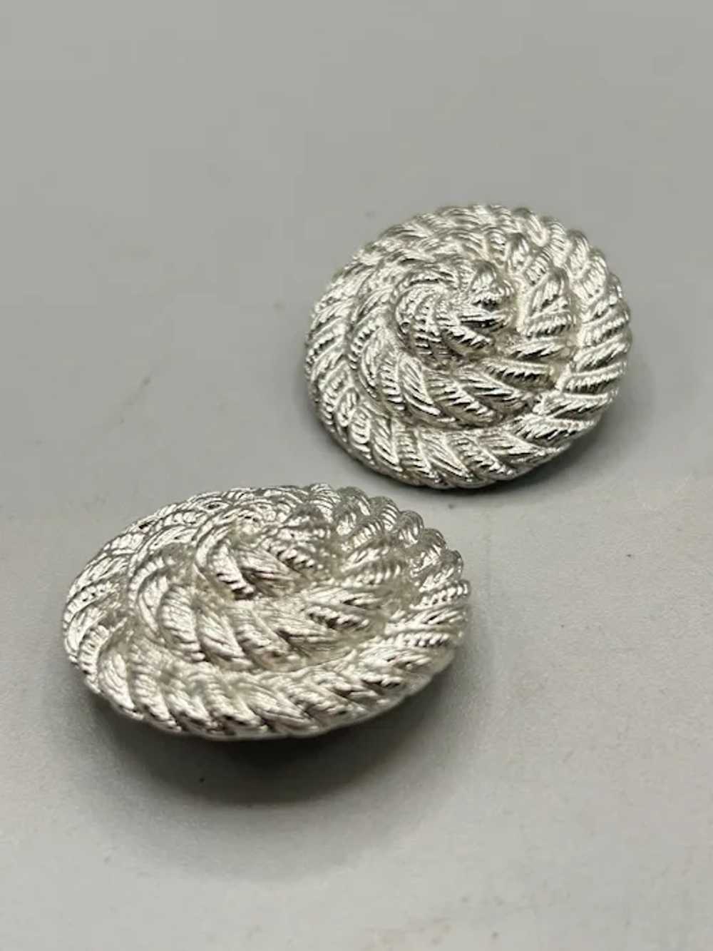 Vintage Silver Tone Rope Swirl Twisted Clip On Ea… - image 3