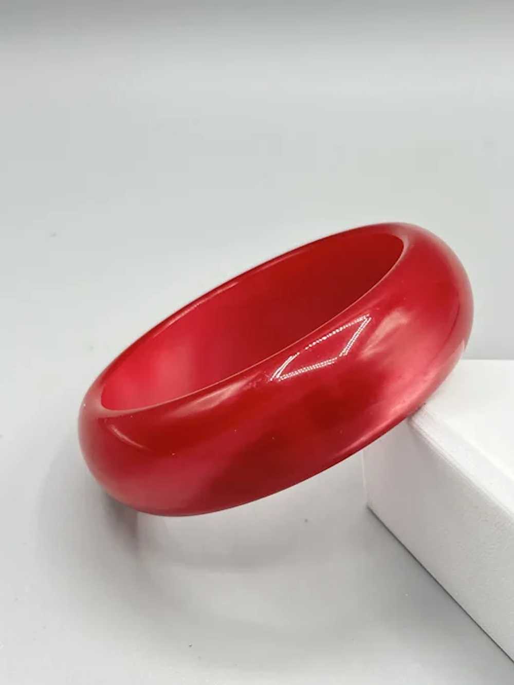 Vintage Red Moonglow Lucite Bangle Bracelet Wide … - image 3