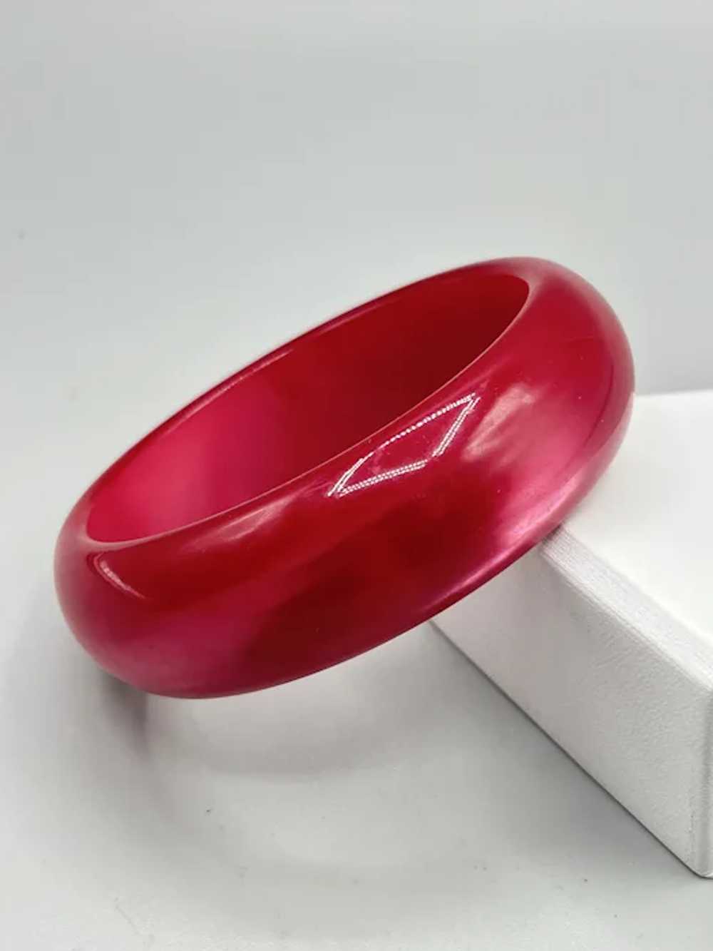 Vintage Red Moonglow Lucite Bangle Bracelet Wide … - image 5