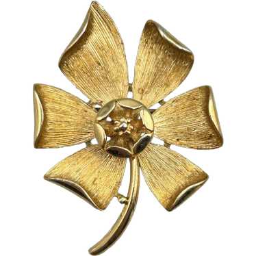 Vintage Monet Gold Tone Stem Flower Brooch Pin Te… - image 1