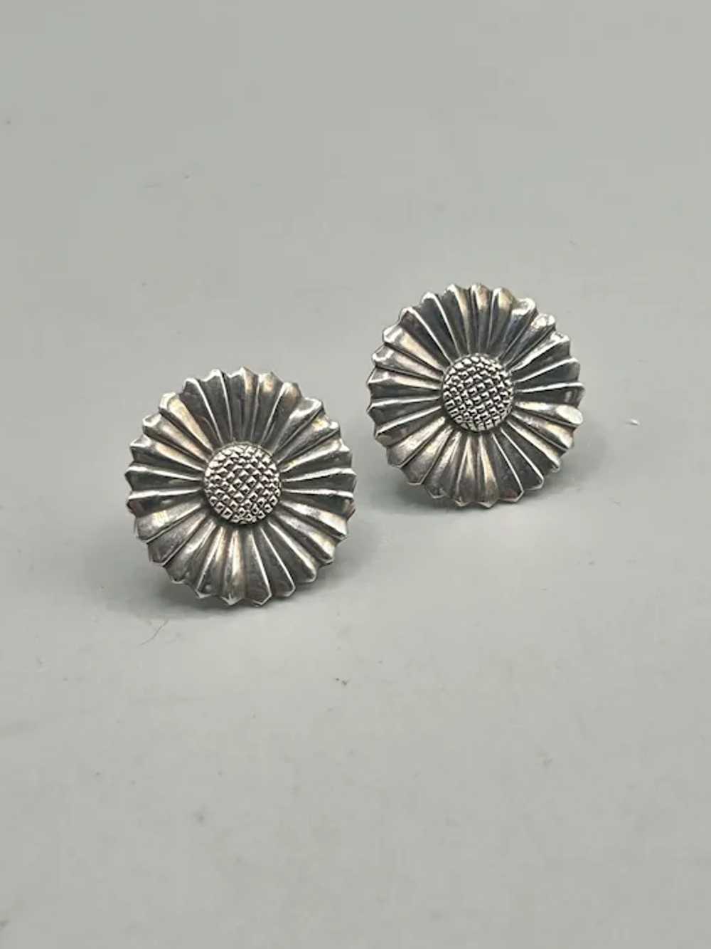 Vtg Sunflower Screw Back Earrings Sterling Silver… - image 3