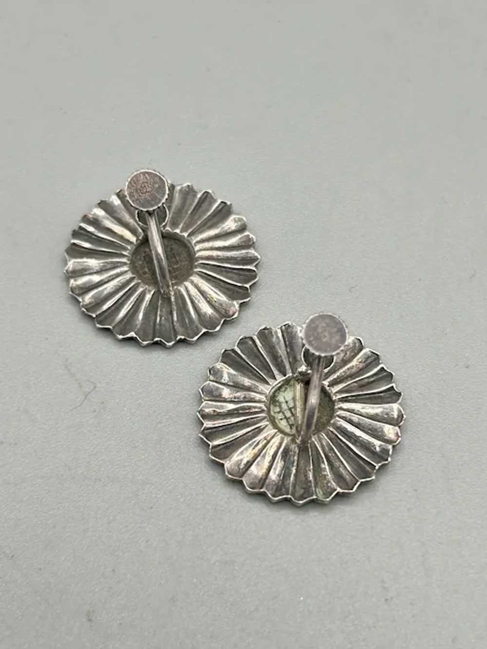 Vtg Sunflower Screw Back Earrings Sterling Silver… - image 4