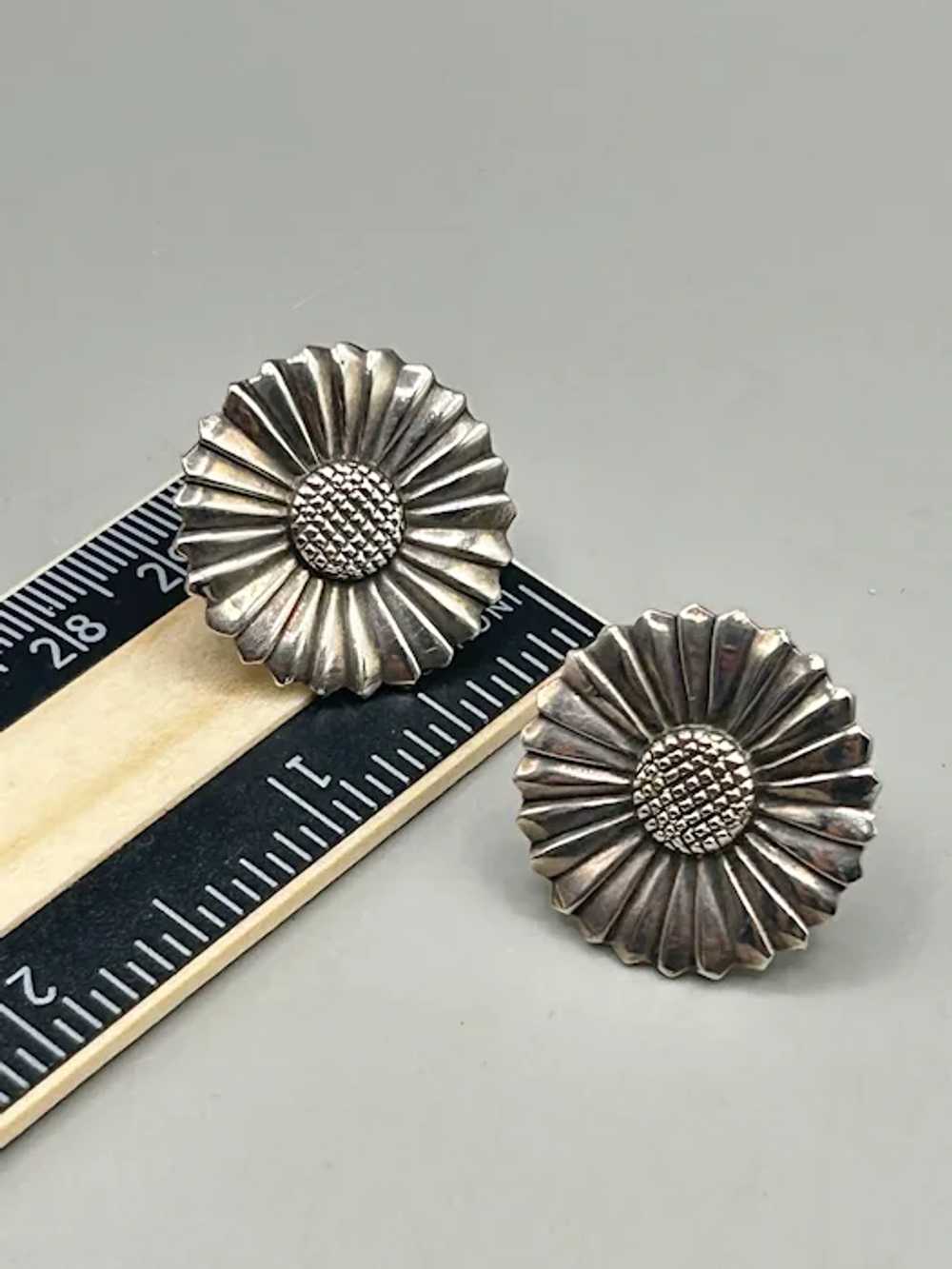 Vtg Sunflower Screw Back Earrings Sterling Silver… - image 6