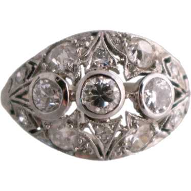 18K White Gold Diamond Filigree Ring