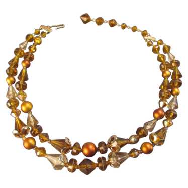 1960s Unique Amber Color Glass Bead and  Simulate… - image 1