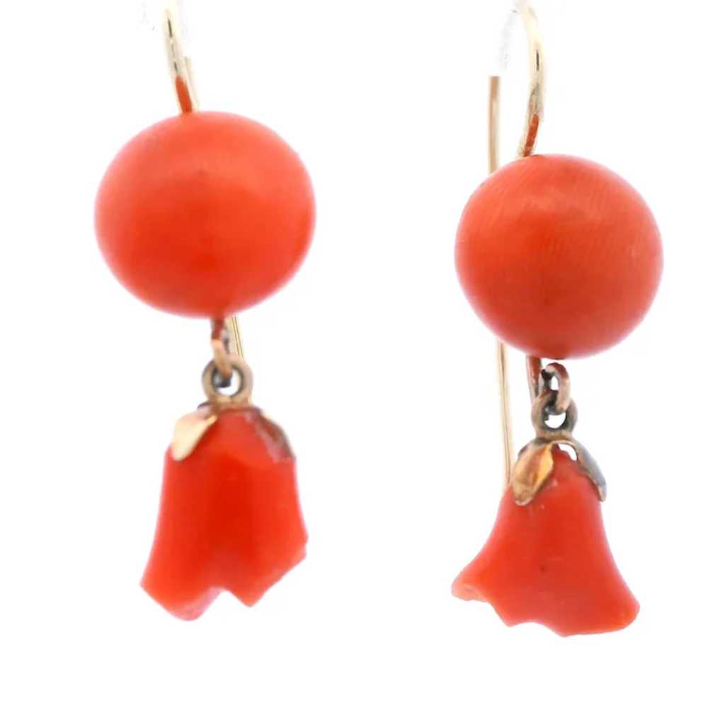 1890 Victorian 14k Yellow Gold Natural Coral Flor… - image 2