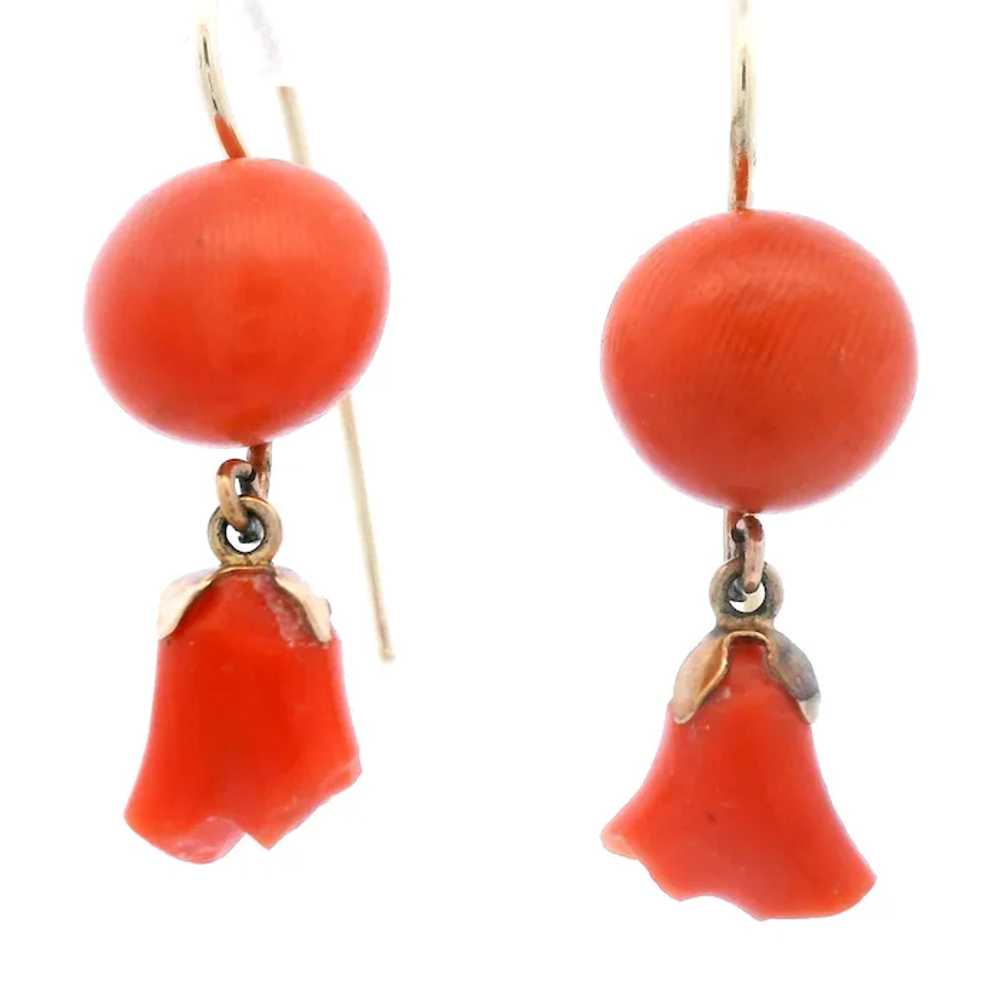 1890 Victorian 14k Yellow Gold Natural Coral Flor… - image 7