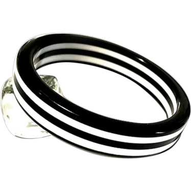 Lucite, Black and White Striped Bangle Bracelet