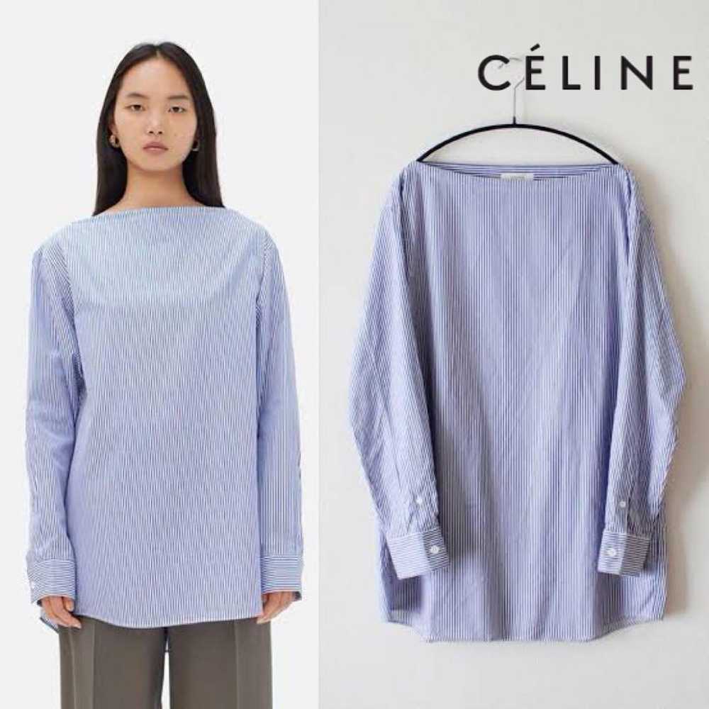 CELINE Phoebe era Boatneck Long Sleeve Shirt Blou… - image 1