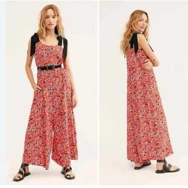 Free People Red Floral Jumpsuit