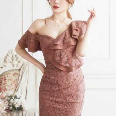 One-shoulder flower all-lace frill tight mini dre… - image 1