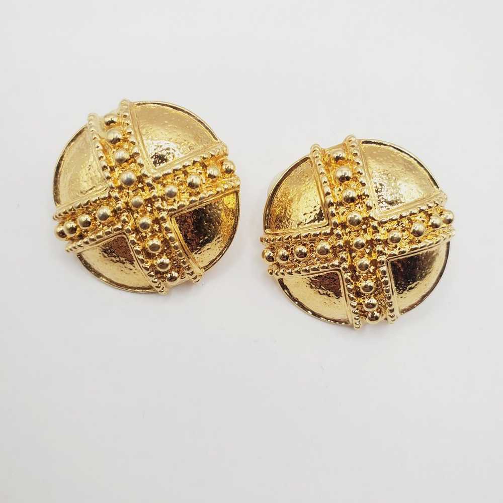 VTG Gold X Classic Statement Runway Clip On Earri… - image 1