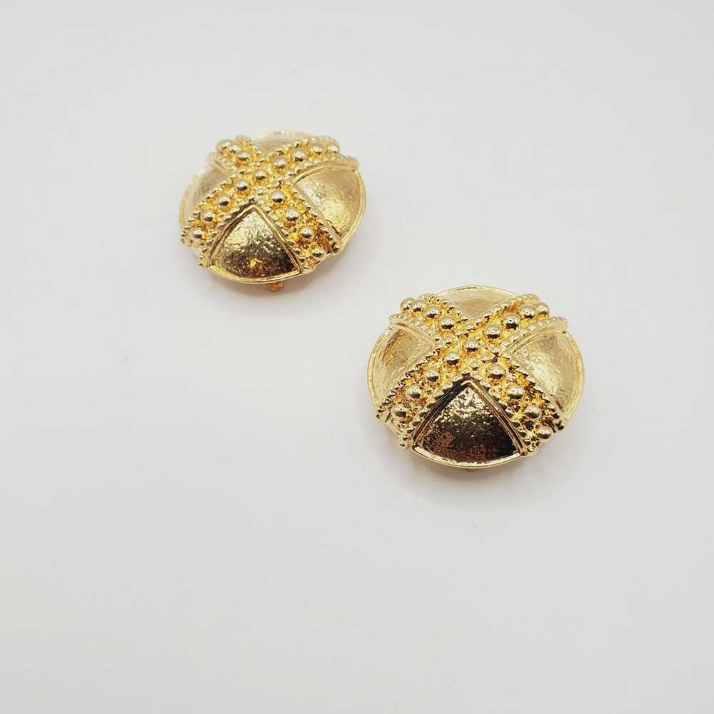 VTG Gold X Classic Statement Runway Clip On Earri… - image 2