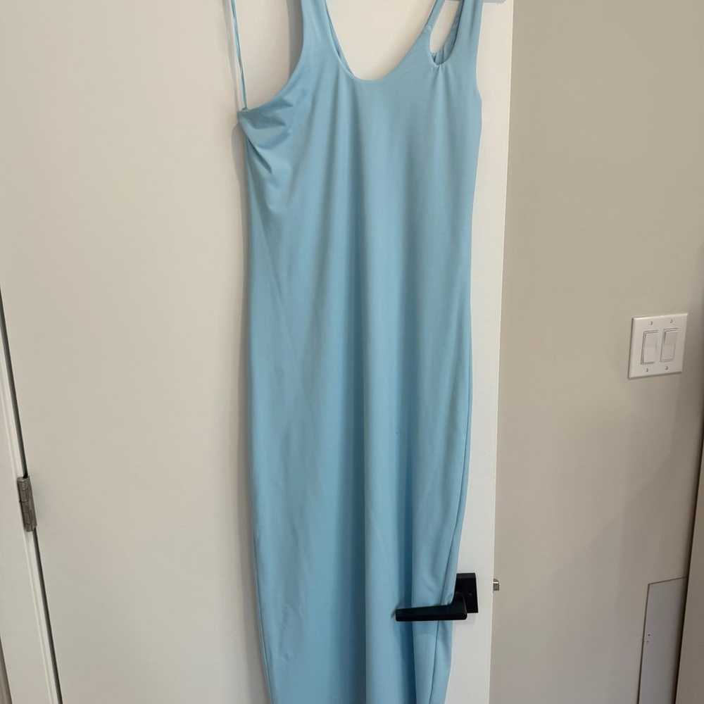 Blue Bardot echo dress midi one shoulder - image 1