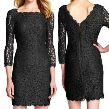 ADRIANNA PAPELL Black Lace Square Neck / V V-Neck 