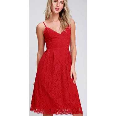 Lulus Womens size XL Royal Treatment Red Lace Midi