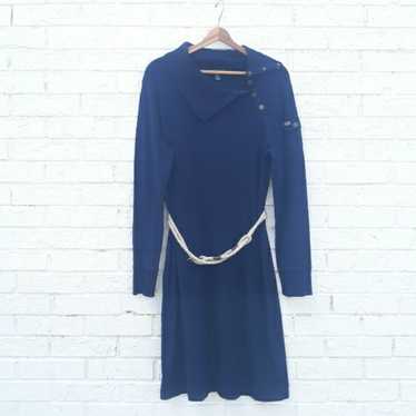 Lauren Ralph Lauren Dress Knit Belted Collar Navy