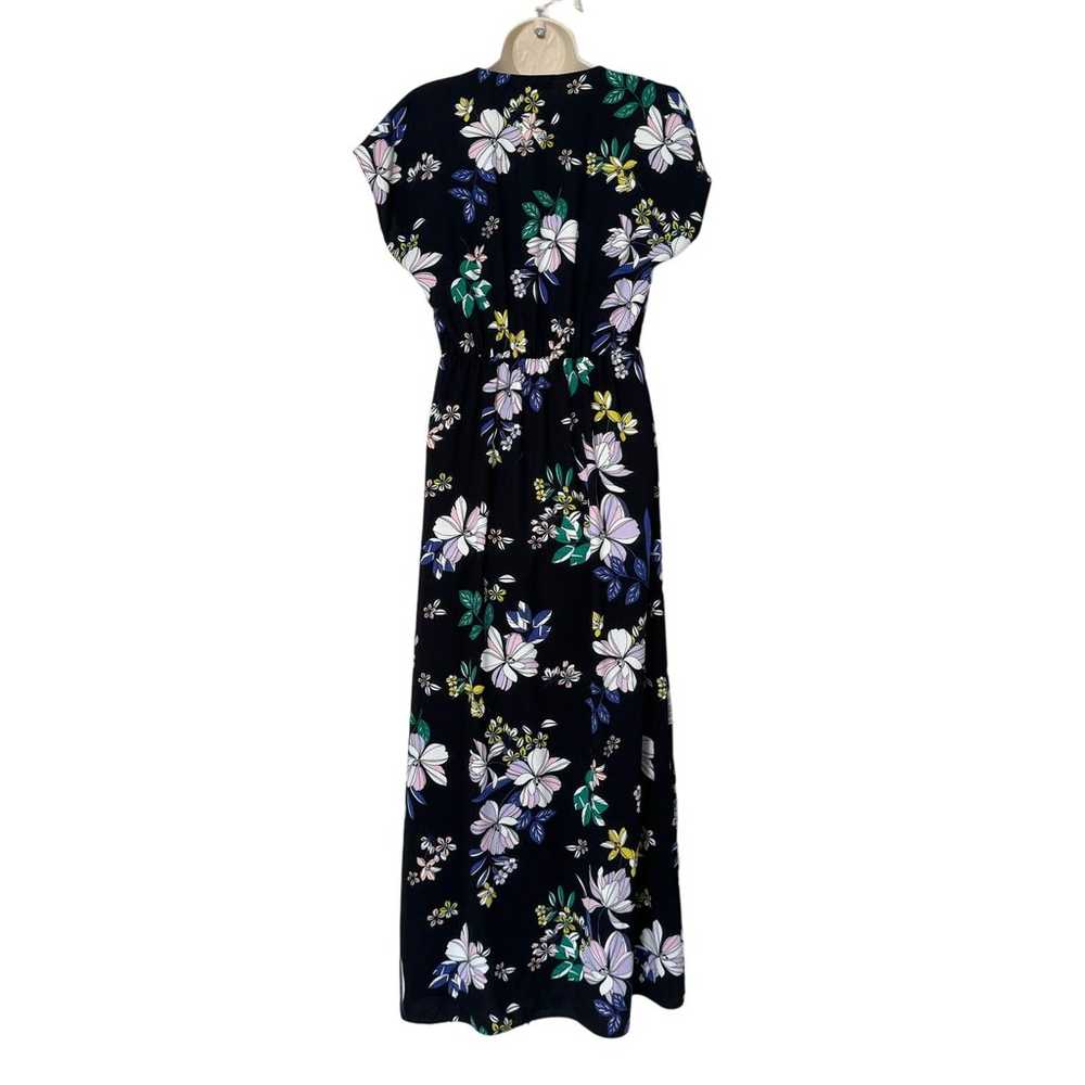 Halogen Black Floral Faux Wrap Midi Dress Size S - image 2