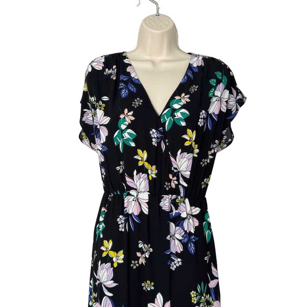 Halogen Black Floral Faux Wrap Midi Dress Size S - image 3