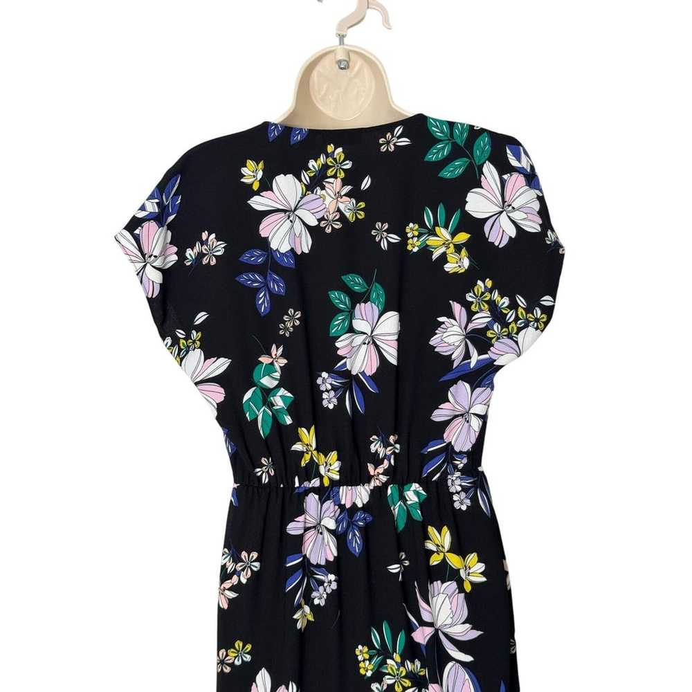 Halogen Black Floral Faux Wrap Midi Dress Size S - image 4