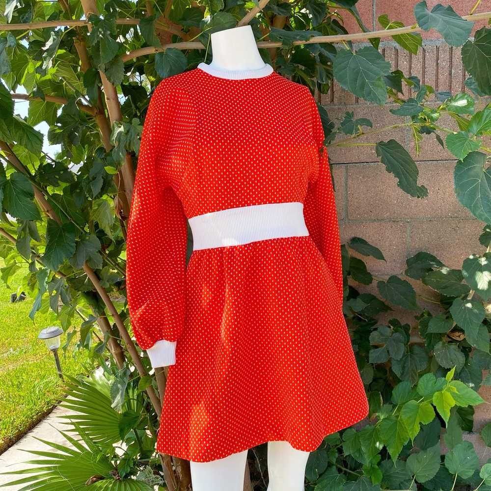 1960s Mod Red Polka Dot Dress - image 2