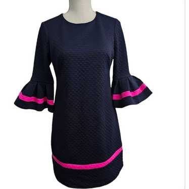 Eliza J bell sleeve navy blue hot pink midi dress 