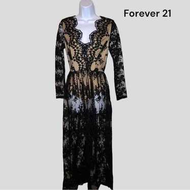 Forever 21 black sheer lace maxi with nude bodysui