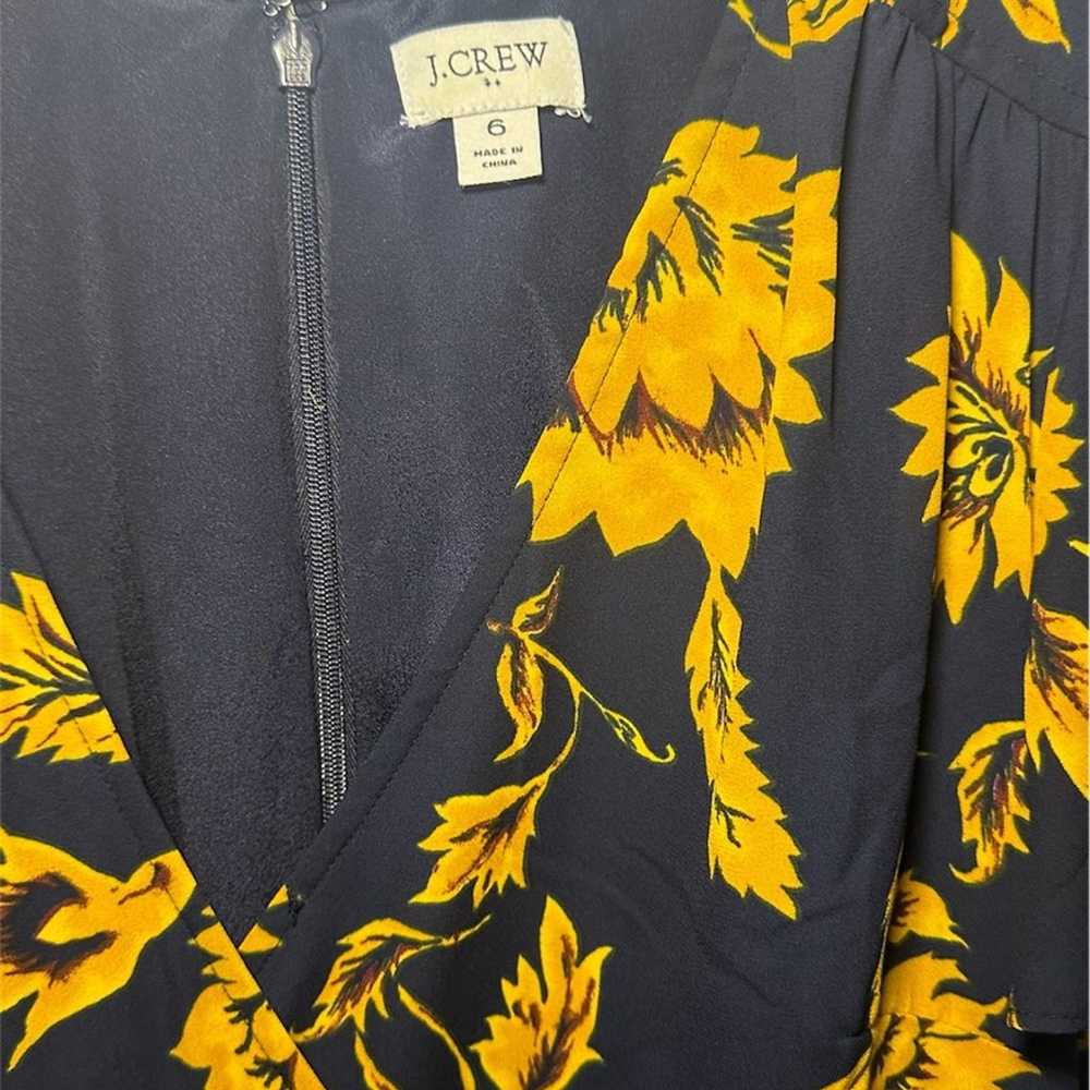 J Crew Dress  Yellow Flowers On Navy Size 6 Midi … - image 10