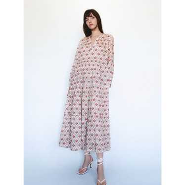 Zara Dress Womens Small Cream Red Floral Midi Shi… - image 1