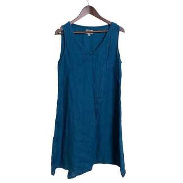 Flax 100% Linen Teal Blue Sleeveless Tunic Dress … - image 1