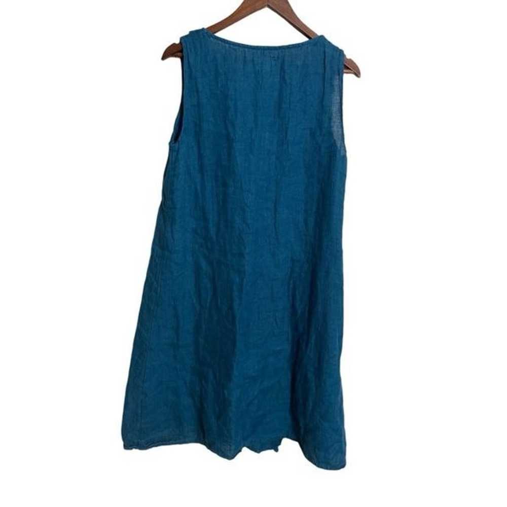 Flax 100% Linen Teal Blue Sleeveless Tunic Dress … - image 2