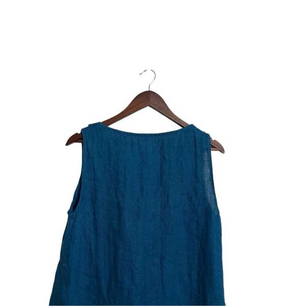 Flax 100% Linen Teal Blue Sleeveless Tunic Dress … - image 4