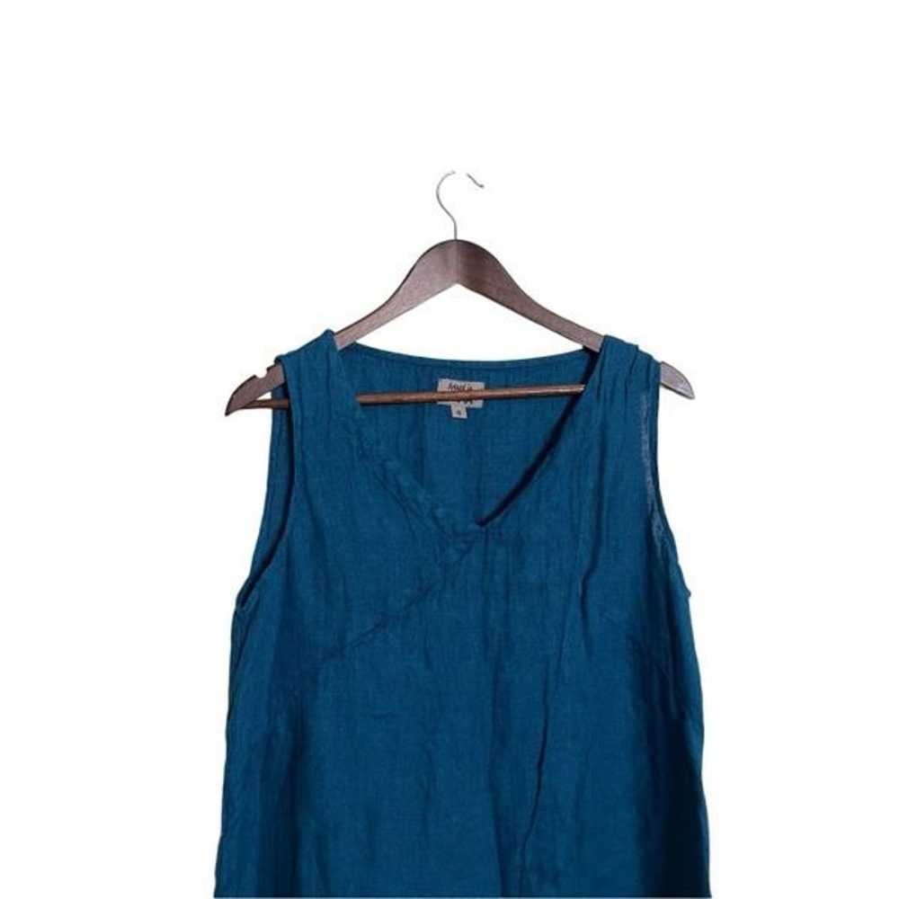 Flax 100% Linen Teal Blue Sleeveless Tunic Dress … - image 6