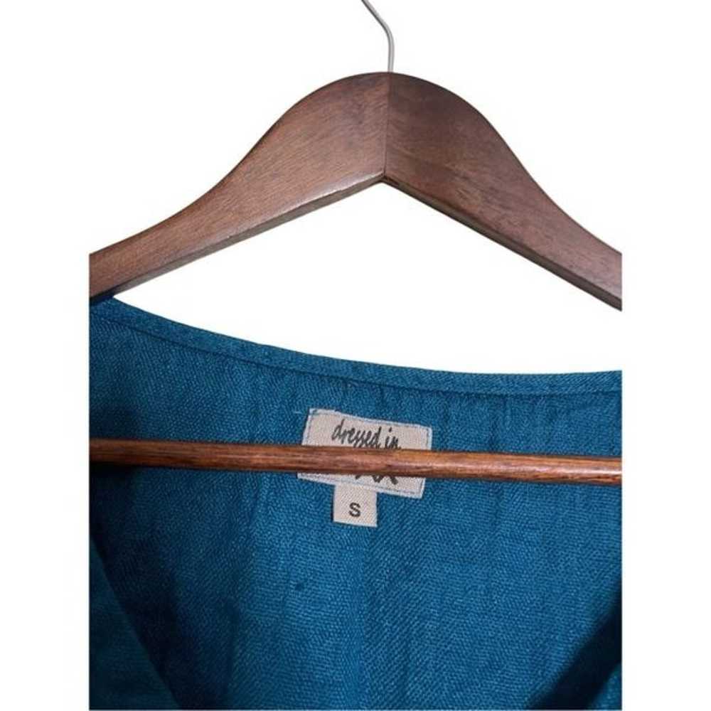 Flax 100% Linen Teal Blue Sleeveless Tunic Dress … - image 9