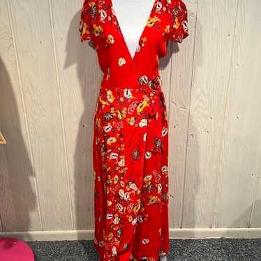 FREE PEOPLE Jess Wrap Dress Red Floral Maxi Dress 