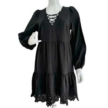 Black Boho Embroidered Mini A-Line Western Ruffle… - image 1