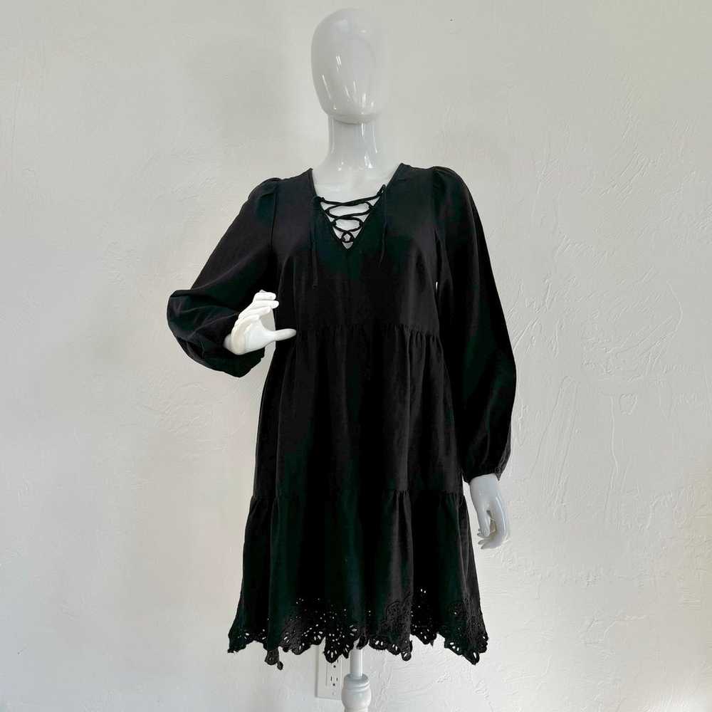 Black Boho Embroidered Mini A-Line Western Ruffle… - image 7