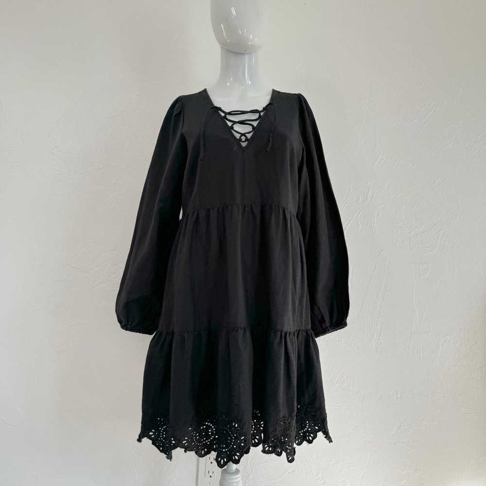 Black Boho Embroidered Mini A-Line Western Ruffle… - image 8