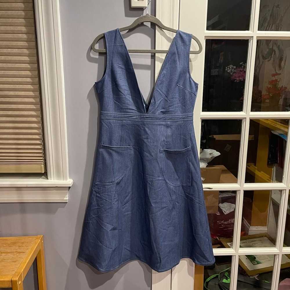 Denim pinafore dress with pockets - image 2